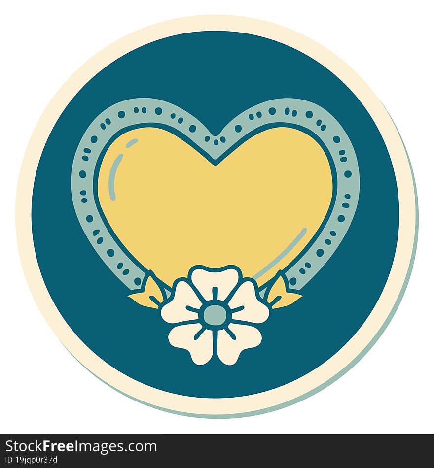 sticker of tattoo in traditional style of a heart and flower. sticker of tattoo in traditional style of a heart and flower