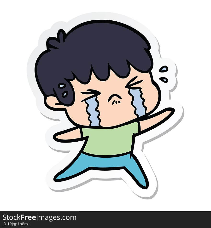 sticker of a cartoon boy crying