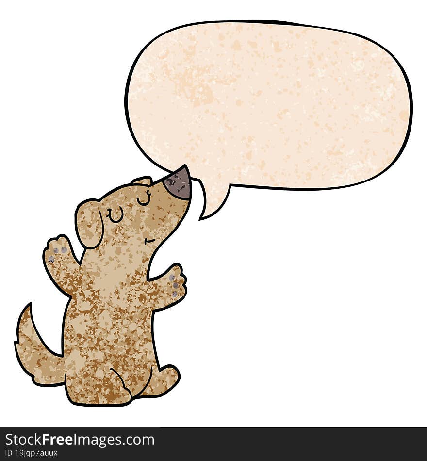 cartoon dog and speech bubble in retro texture style