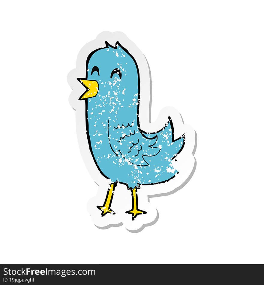 retro distressed sticker of a cartoon happy bird