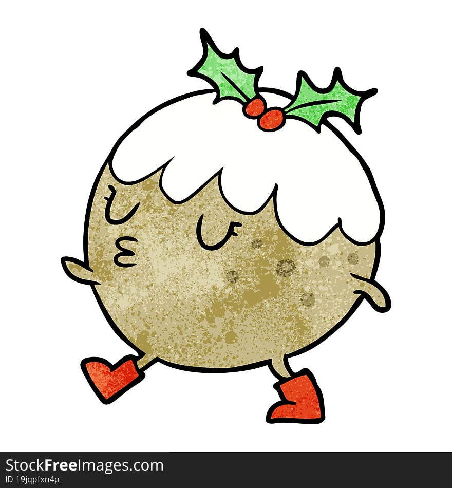 cartoon christmas pudding walking. cartoon christmas pudding walking