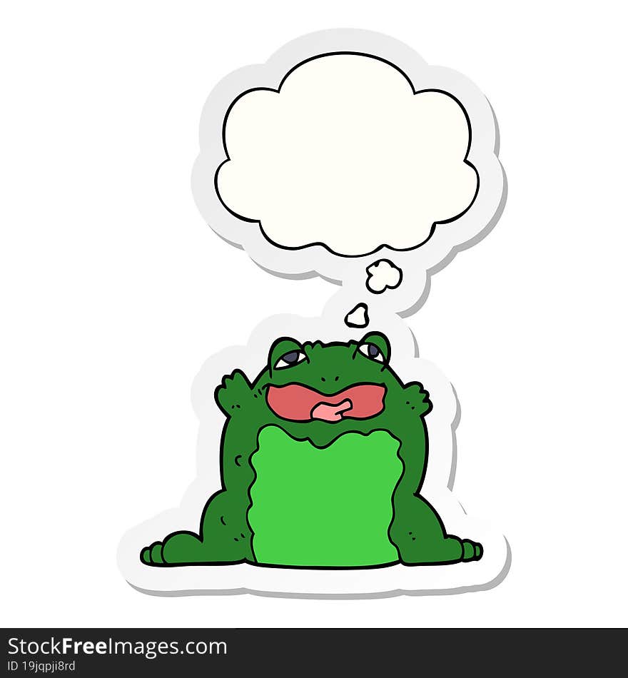 cartoon toad and thought bubble as a printed sticker