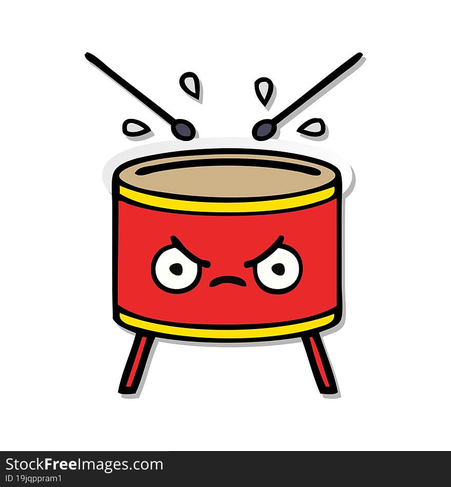 distressed sticker of a cute cartoon drum