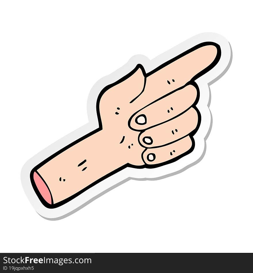 sticker of a cartoon pointing hand