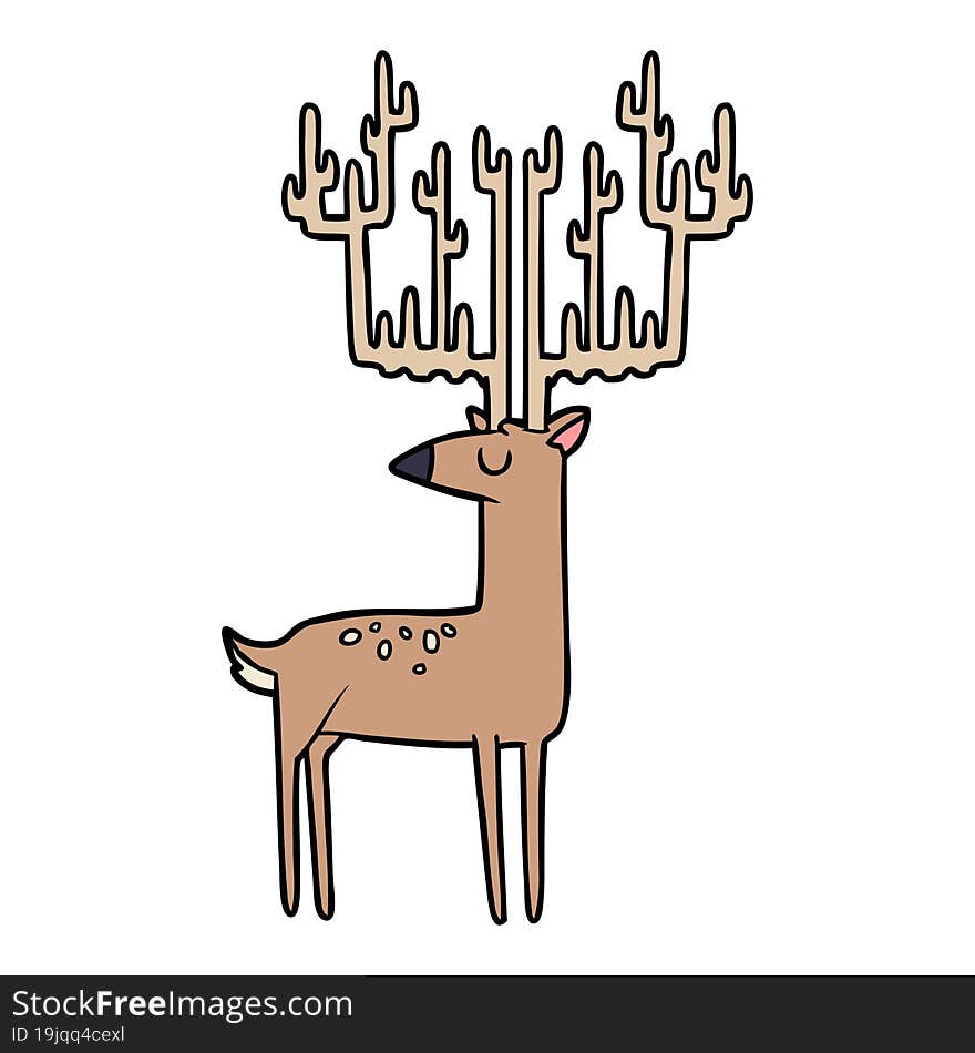 cartoon stag with huge antlers. cartoon stag with huge antlers