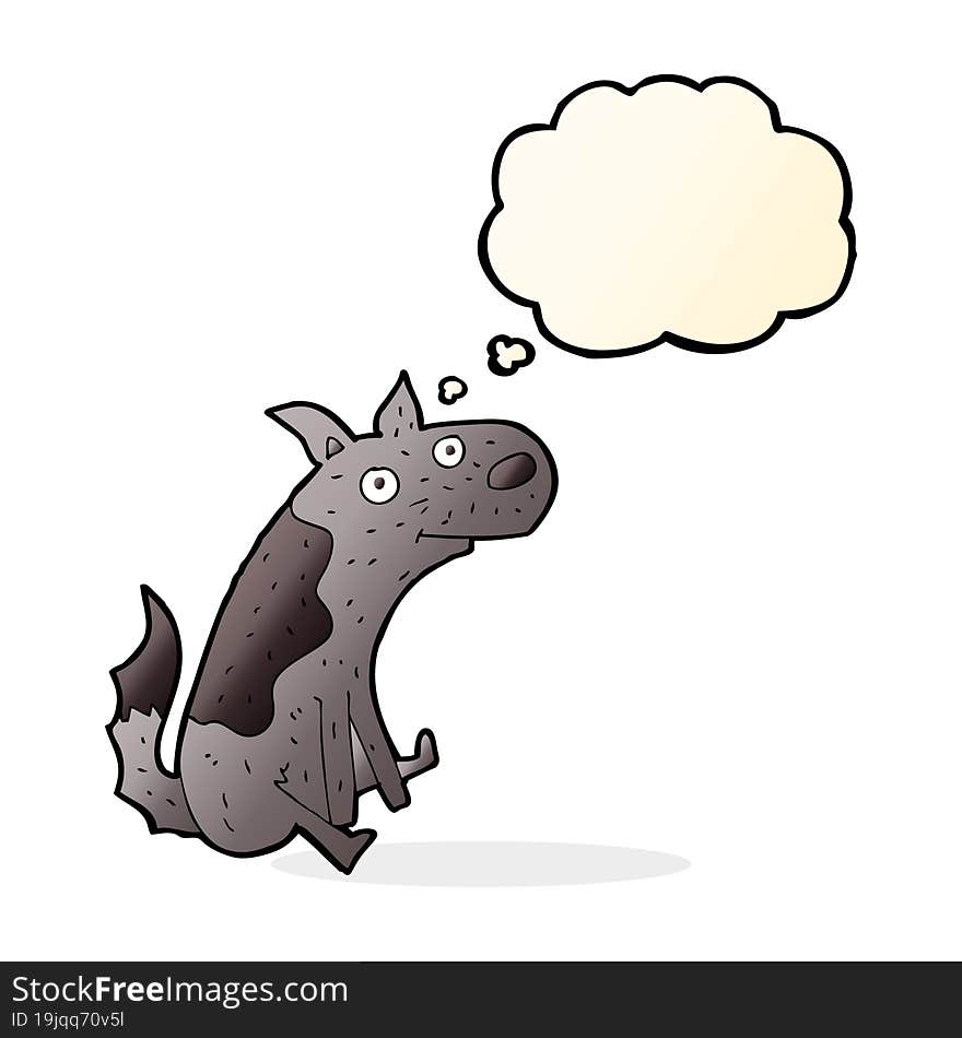 cartoon sitting dog with thought bubble