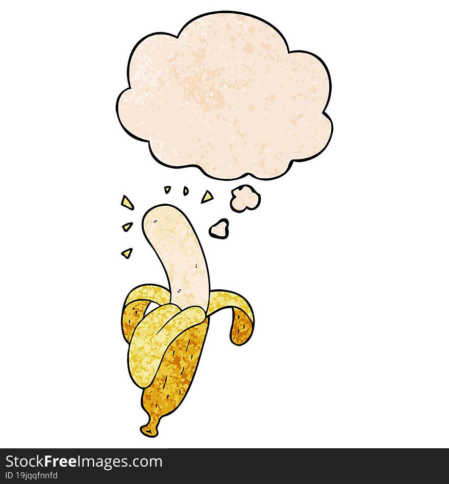 Cartoon Banana And Thought Bubble In Grunge Texture Pattern Style