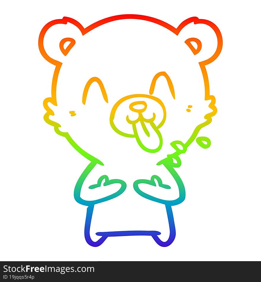 rainbow gradient line drawing of a rude cartoon polar bear sticking out tongue