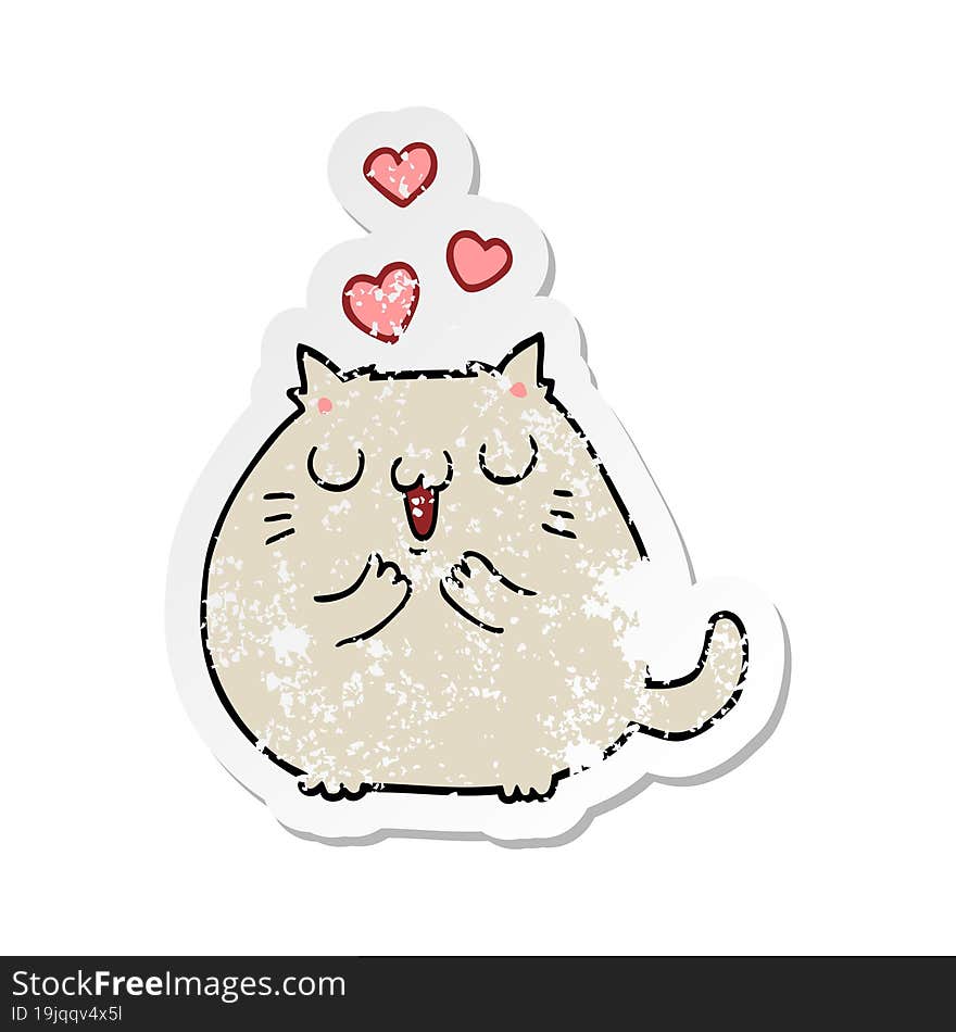 distressed sticker of a cute cartoon cat in love