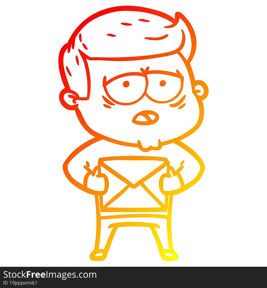 warm gradient line drawing of a cartoon tired man