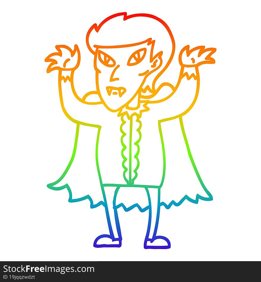 rainbow gradient line drawing cartoon vampire