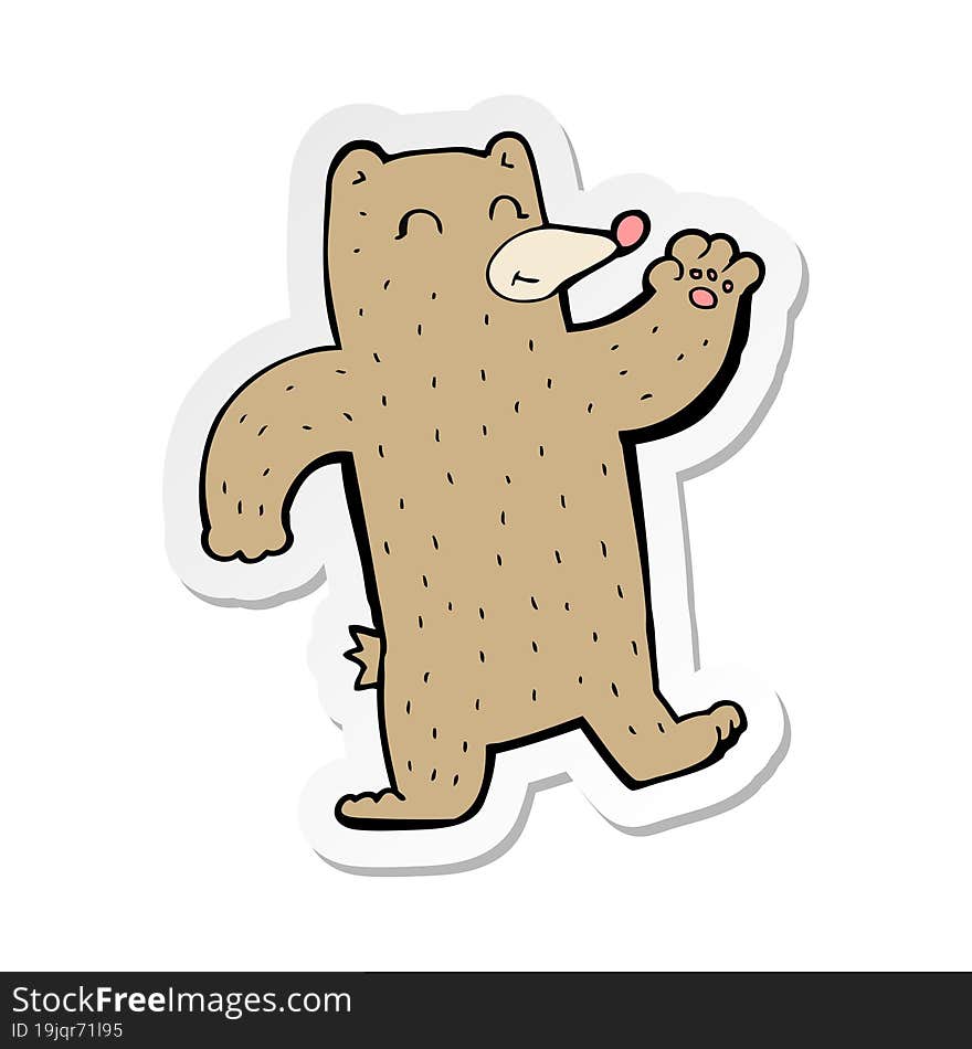 Sticker Of A Cartoon Waving Bear