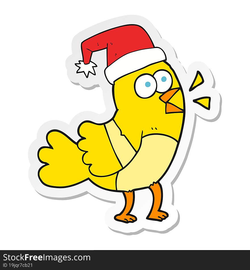 Sticker Of A Cartoon Bird Wearing Christmas Hat