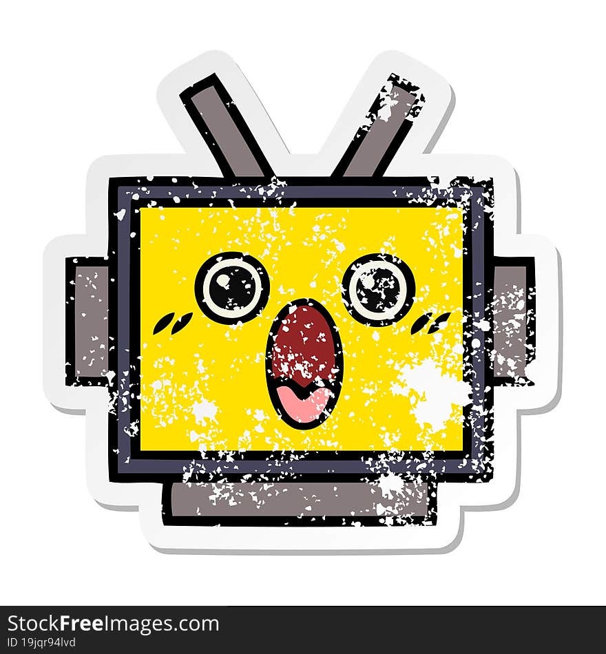 distressed sticker of a cute cartoon robot head