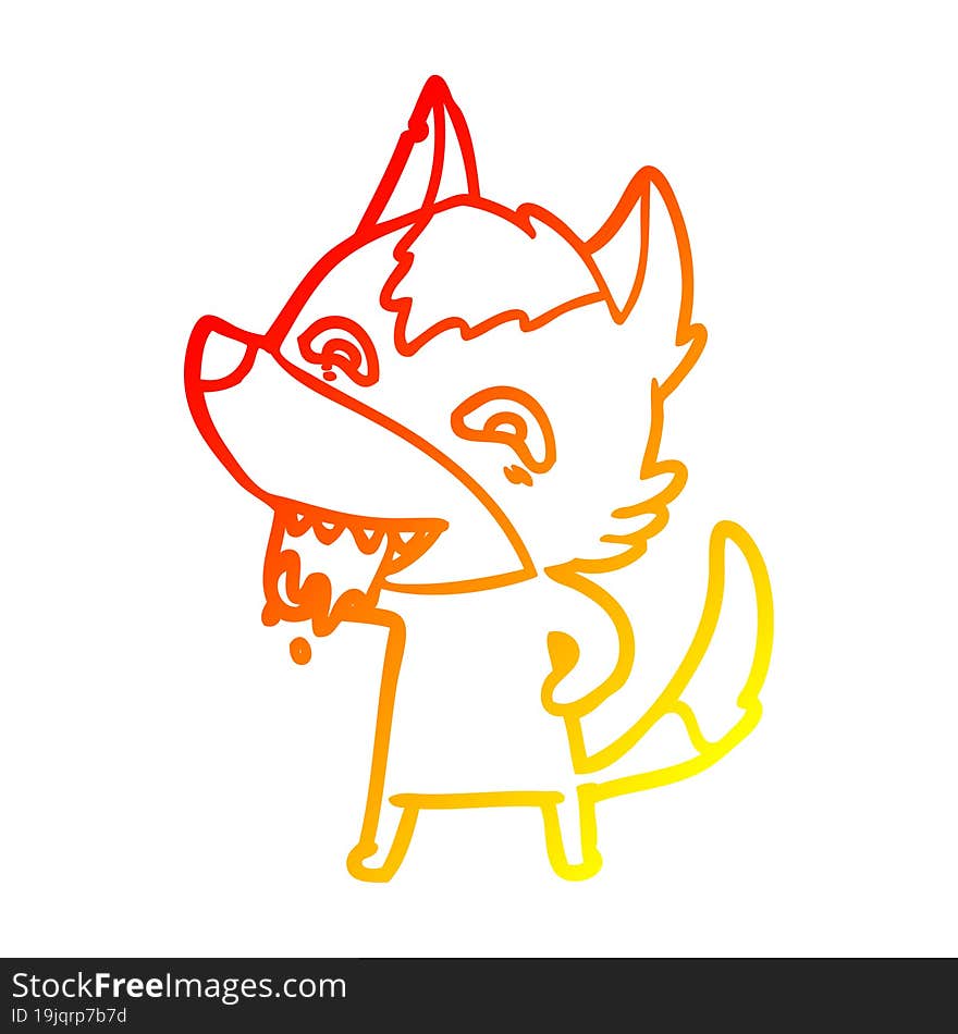 warm gradient line drawing cartoon hungry wolf