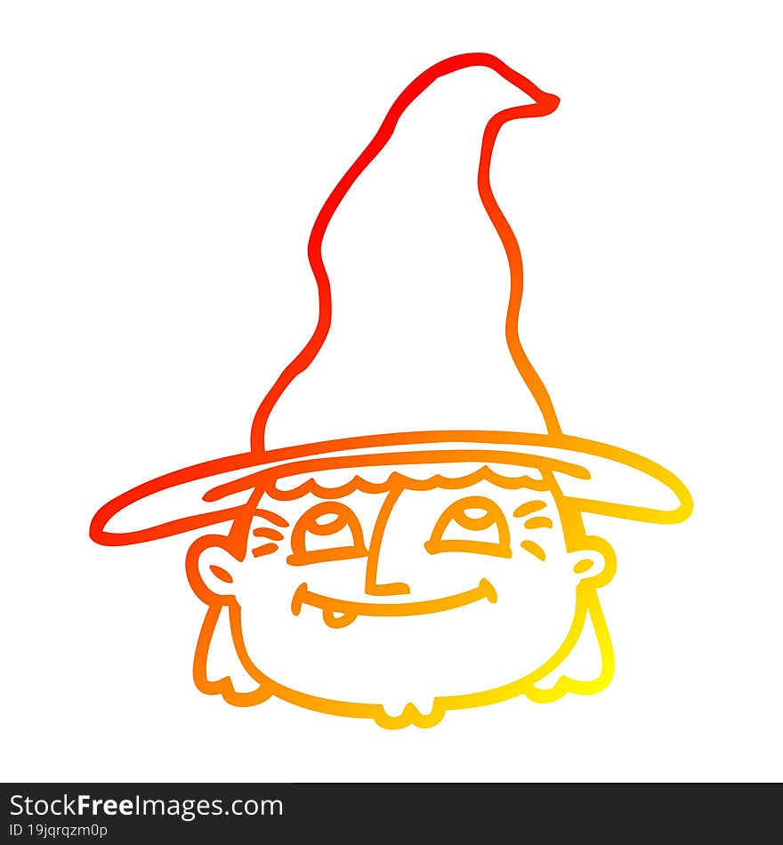 warm gradient line drawing of a cartoon witch face