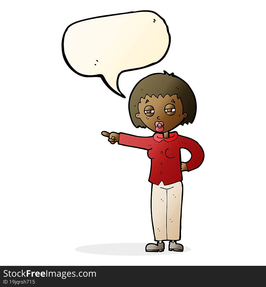 cartoon woman telling off with speech bubble