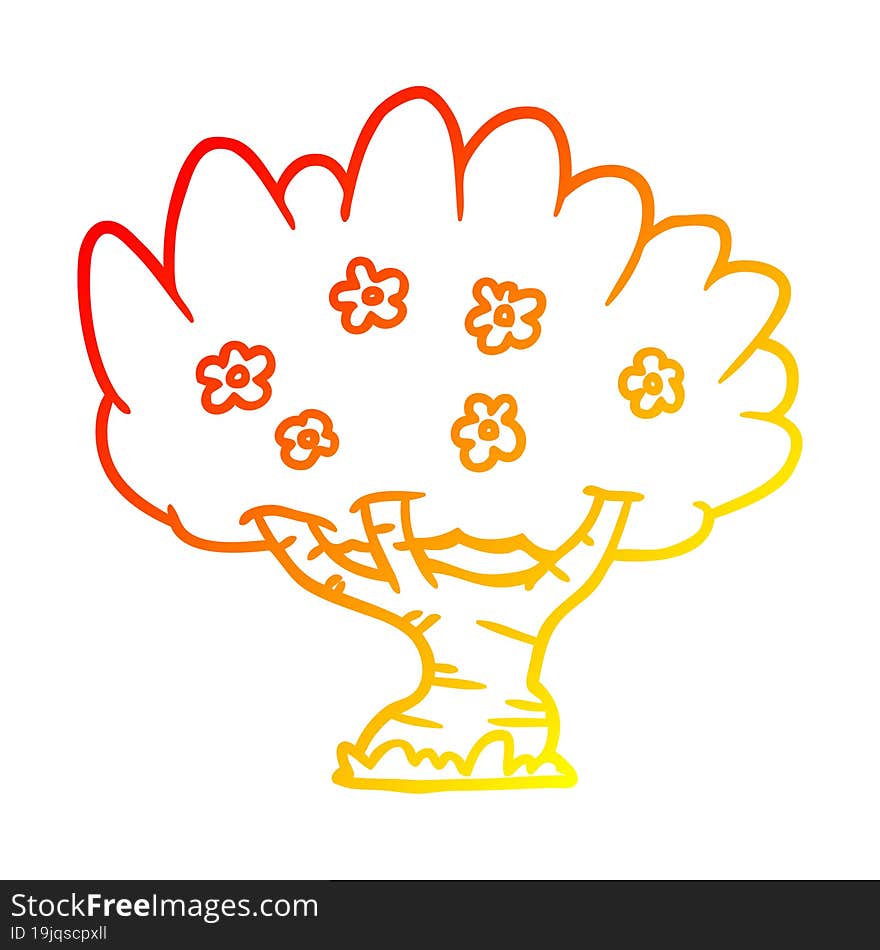 warm gradient line drawing of a Cartoon tree