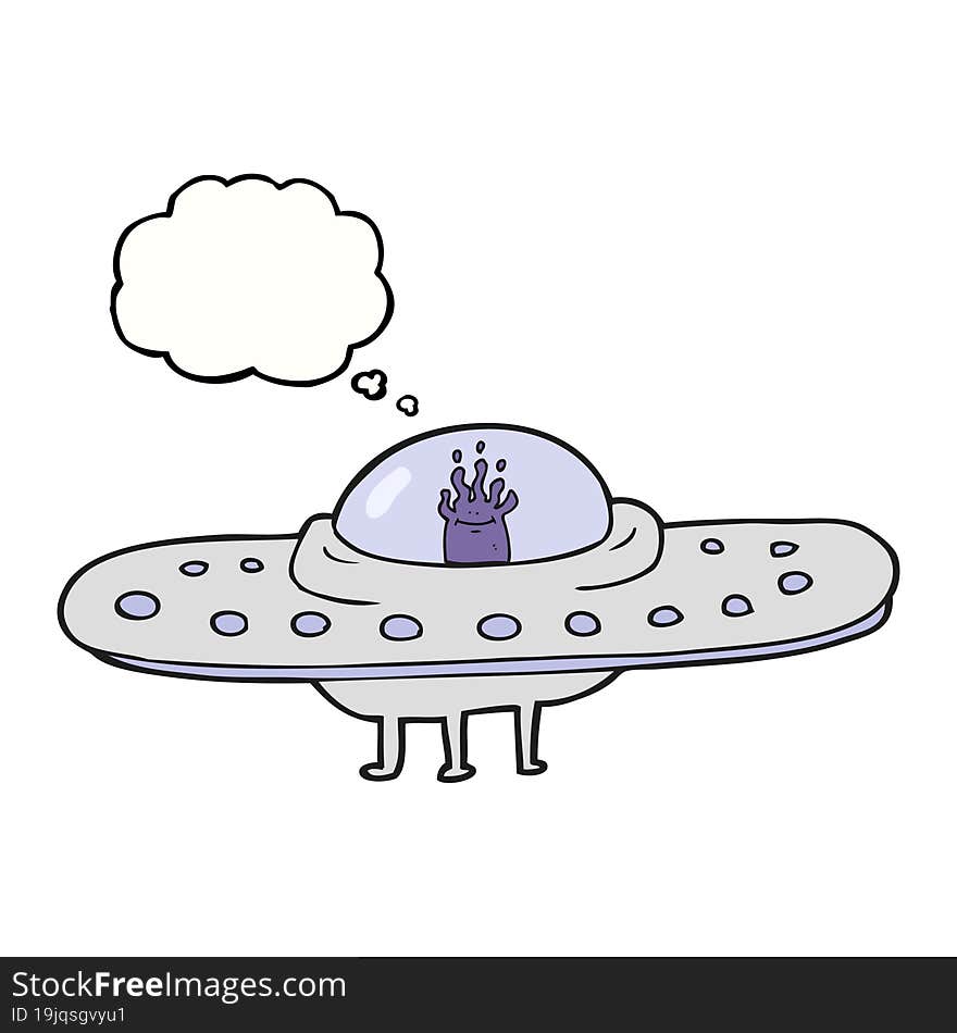 freehand drawn thought bubble cartoon flying saucer