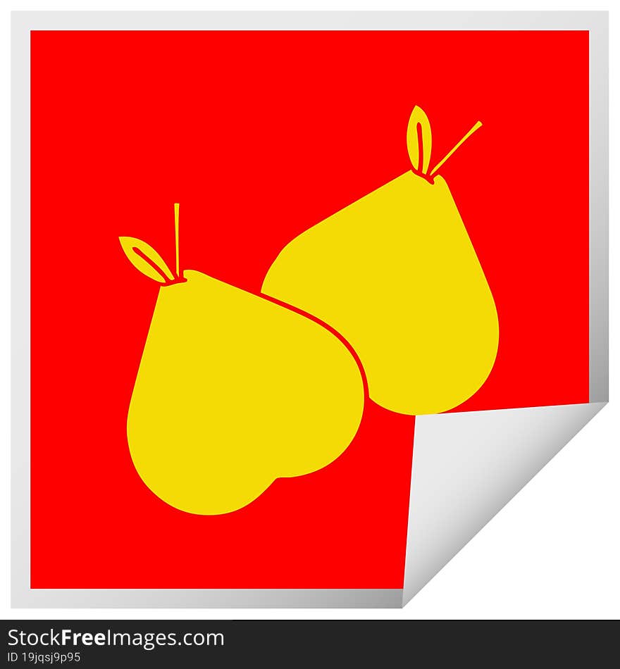 square peeling sticker cartoon of a green pear