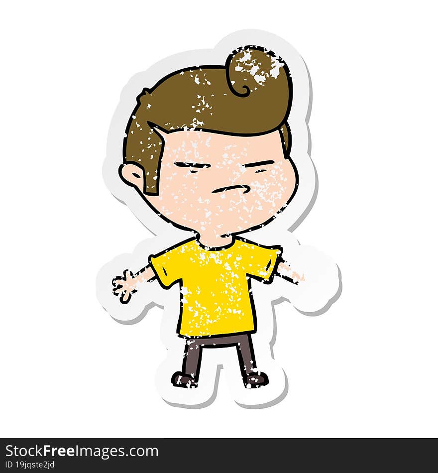 distressed sticker of a cartoon cool guy with fashion hair cut