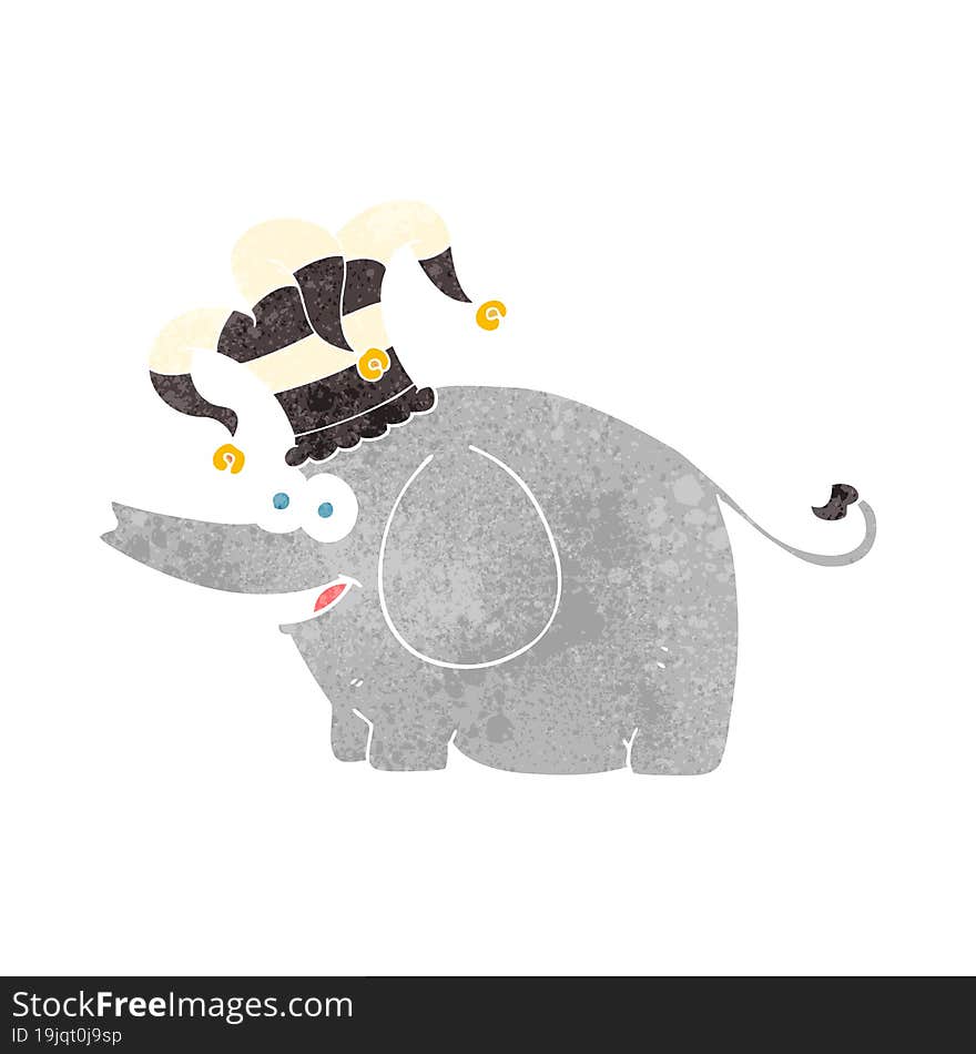 freehand retro cartoon elephant wearing circus hat