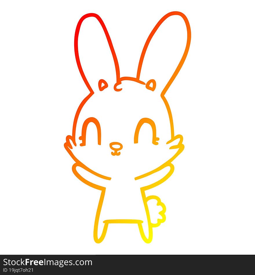 warm gradient line drawing of a cute cartoon rabbit