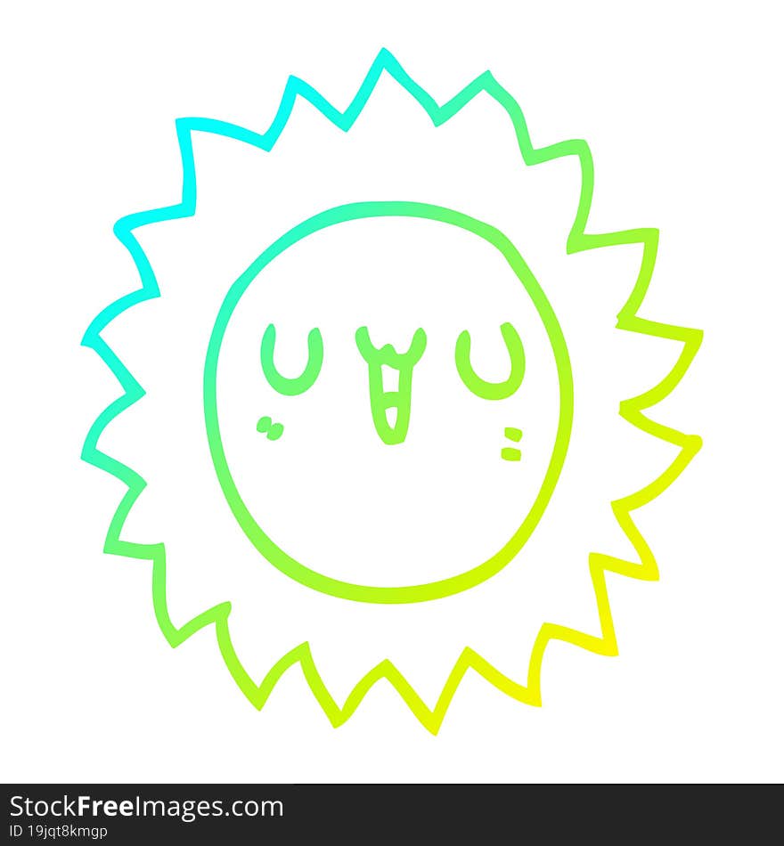 cold gradient line drawing of a cartoon sun