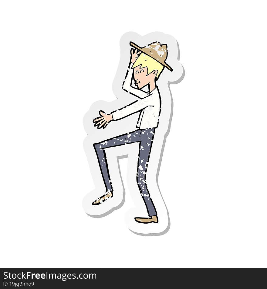 retro distressed sticker of a cartoon fashionable man