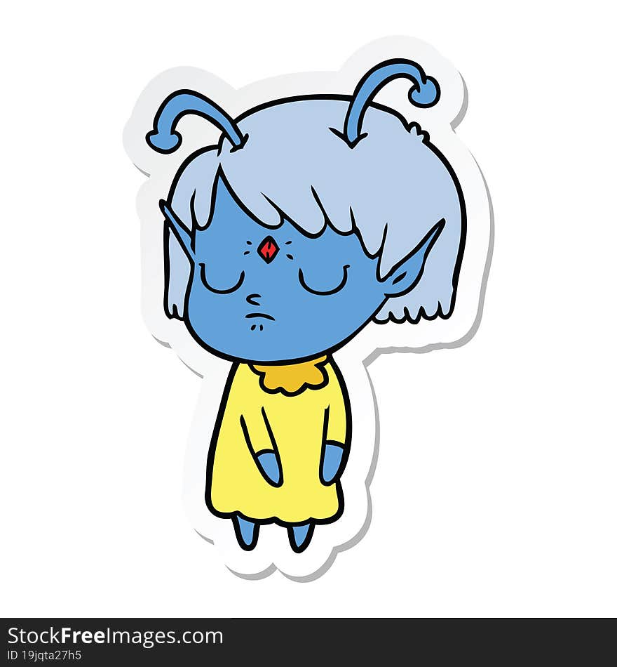 sticker of a cartoon alien girl