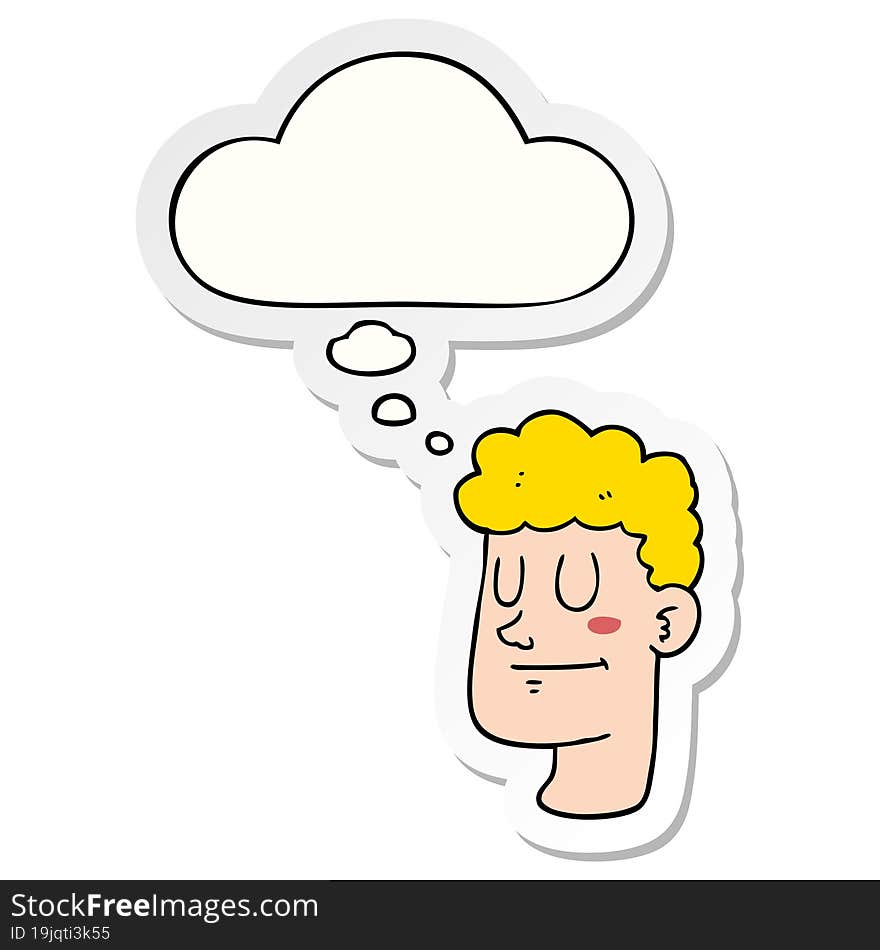 Cartoon Male Face And Thought Bubble As A Printed Sticker