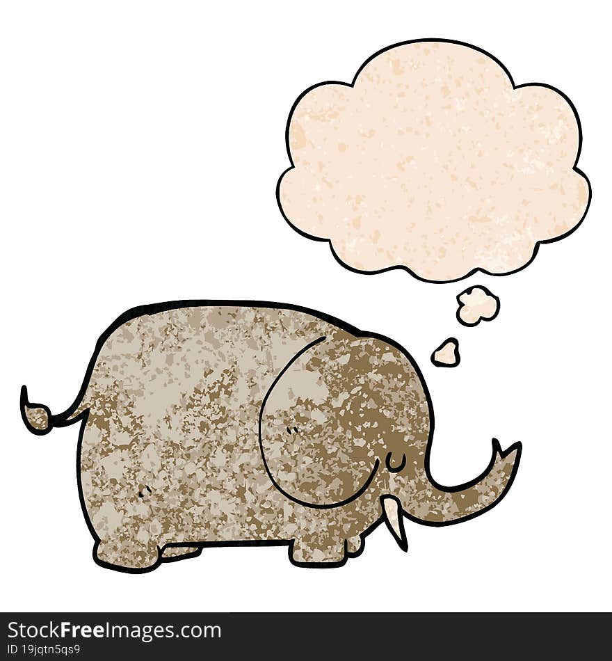 cartoon elephant and thought bubble in grunge texture pattern style