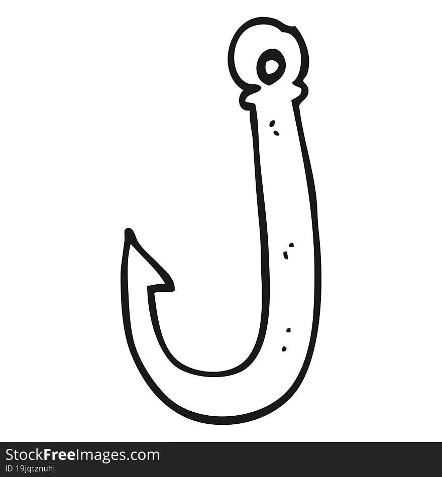 freehand drawn black and white cartoon fish hook