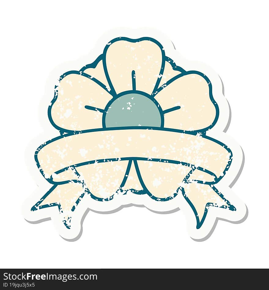 Grunge Sticker With Banner Of A Flower