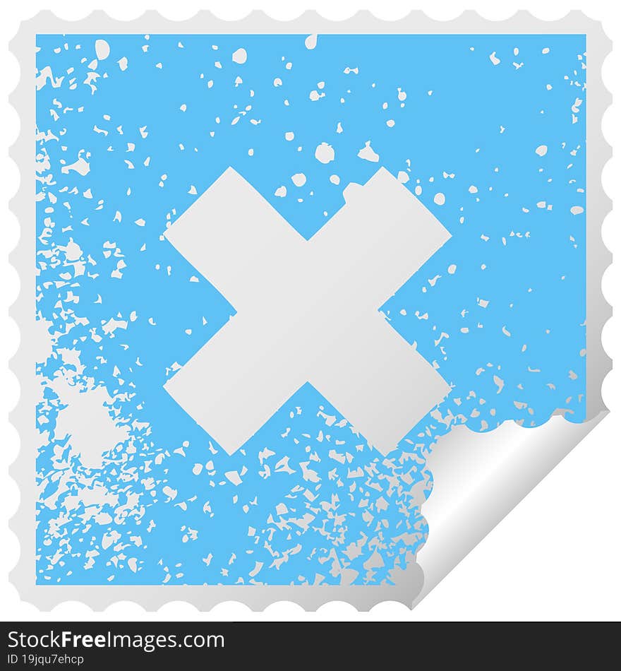 distressed square peeling sticker symbol multiplication symbol