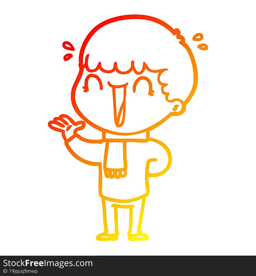 warm gradient line drawing laughing cartoon man