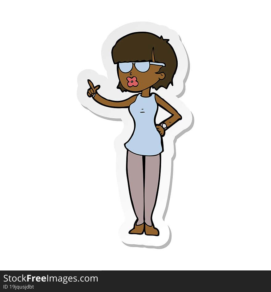 sticker of a cartoon woman wearing spectacles