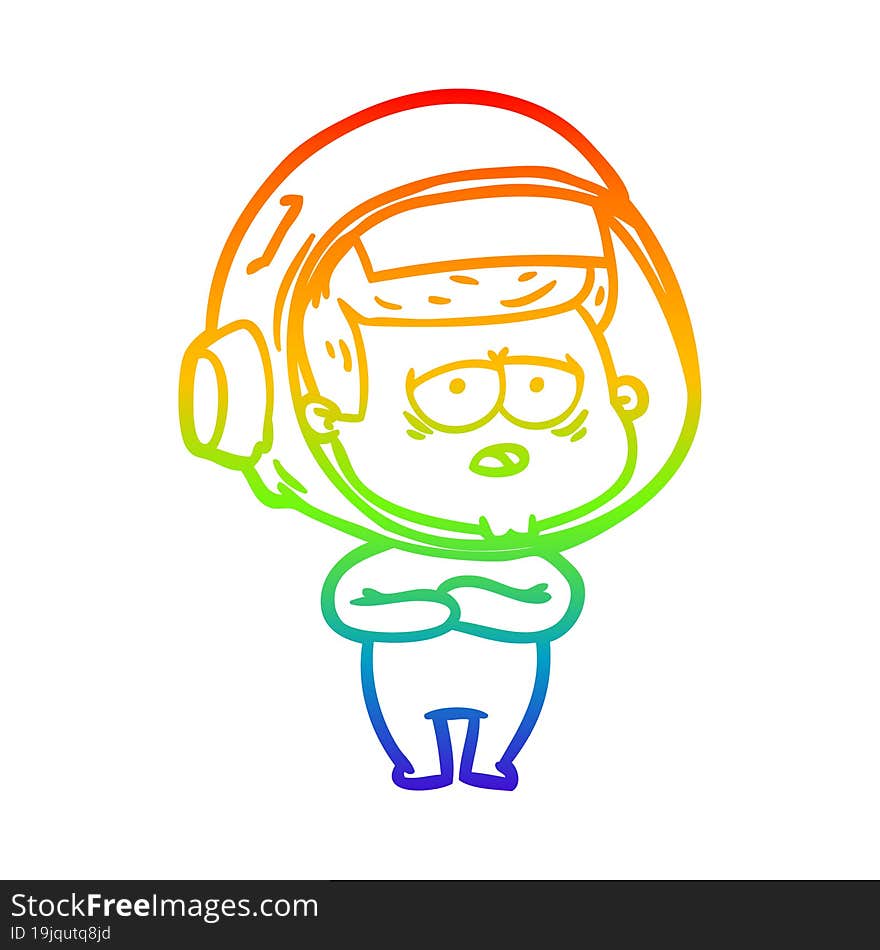 rainbow gradient line drawing cartoon tired astronaut