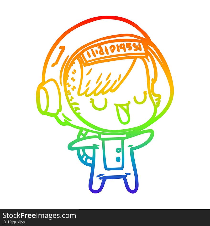 rainbow gradient line drawing of a cartoon astronaut woman