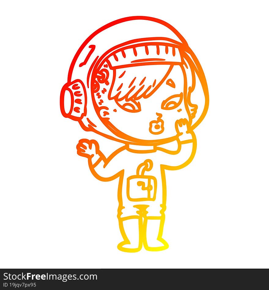 warm gradient line drawing cartoon astronaut woman