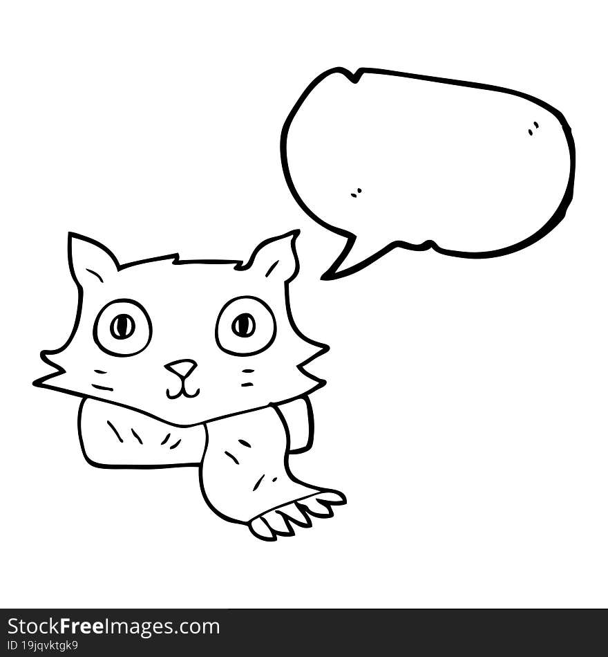 Speech Bubble Cartoon Cat Wearing Scarf