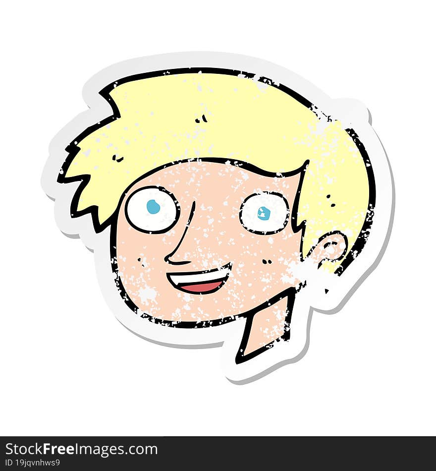 Retro Distressed Sticker Of A Cartoon Happy Boy Face