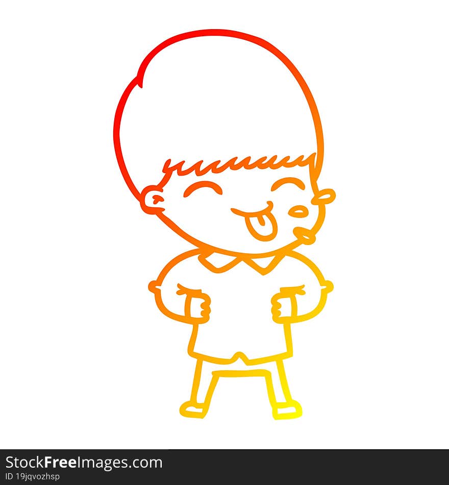 warm gradient line drawing cartoon boy sticking out tongue