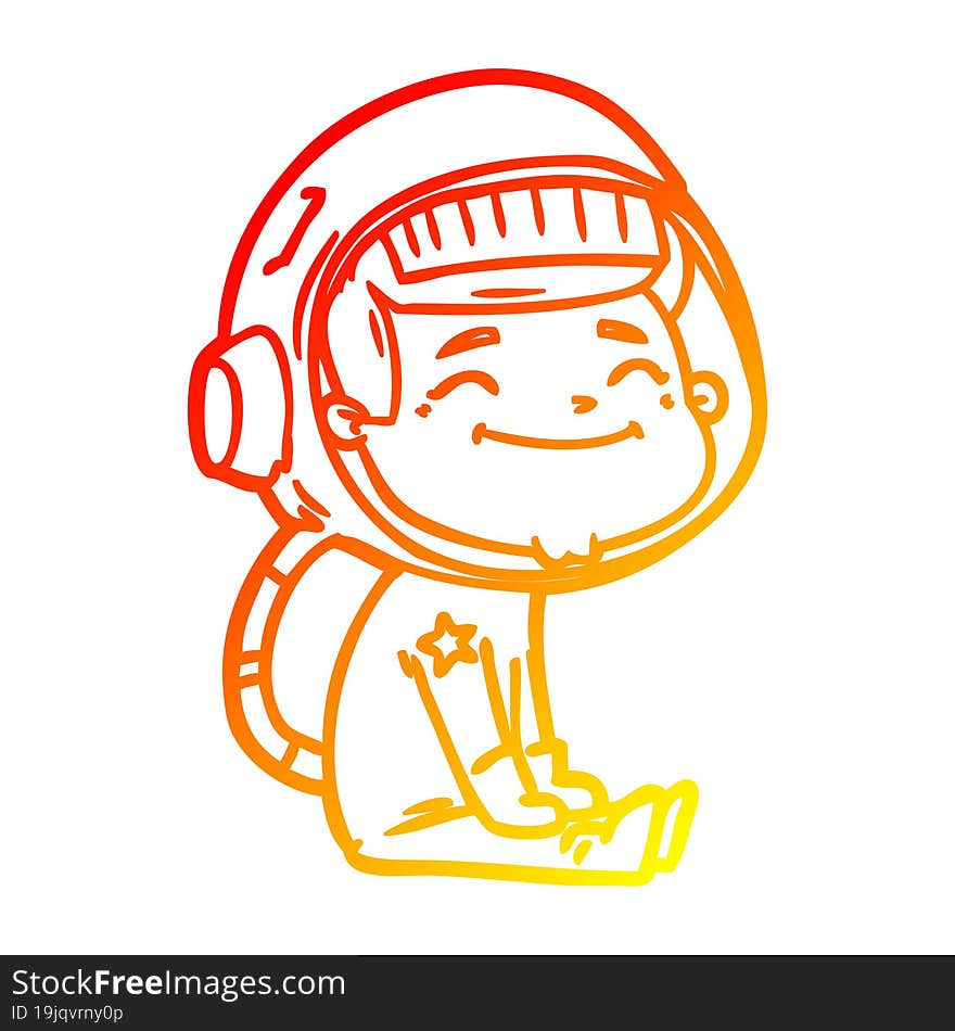 warm gradient line drawing of a happy cartoon astronaut