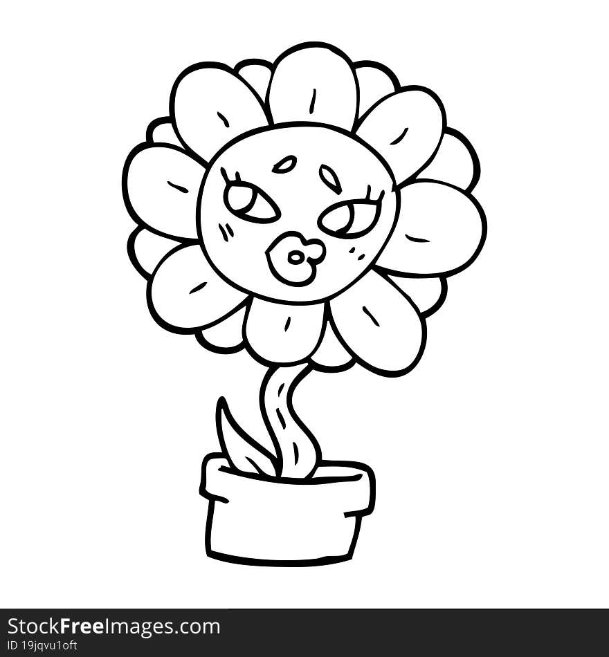 Line Drawing Cartoon Flower Pot