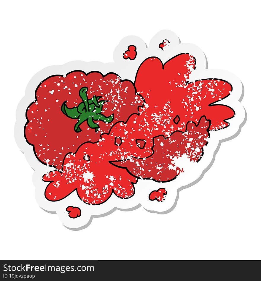 Distressed Sticker Of A Cartoon Squashed Tomato