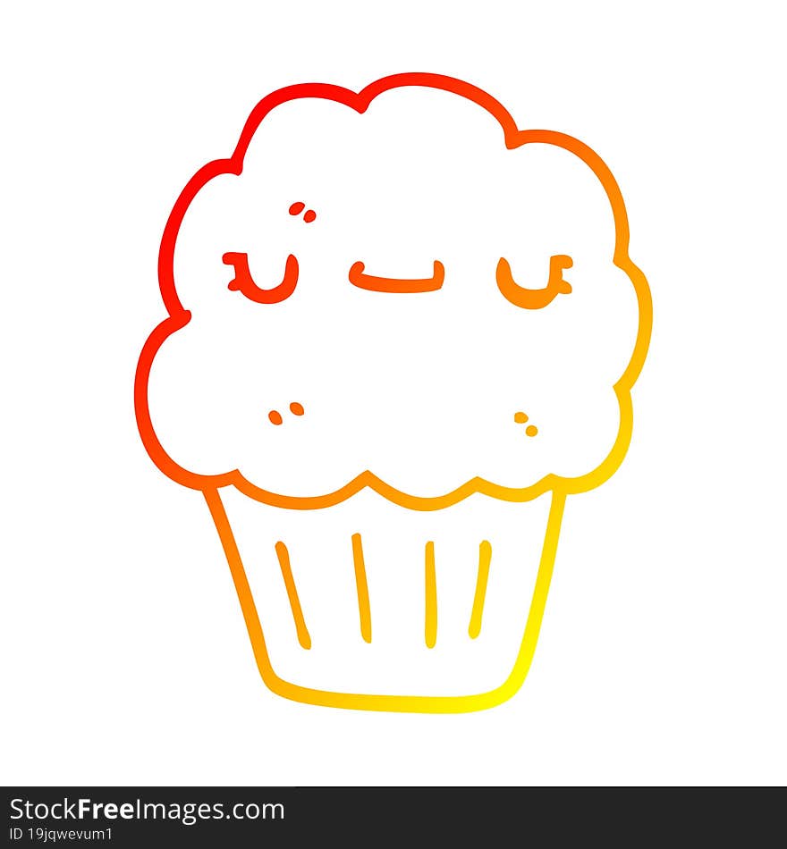 warm gradient line drawing of a cartoon muffin