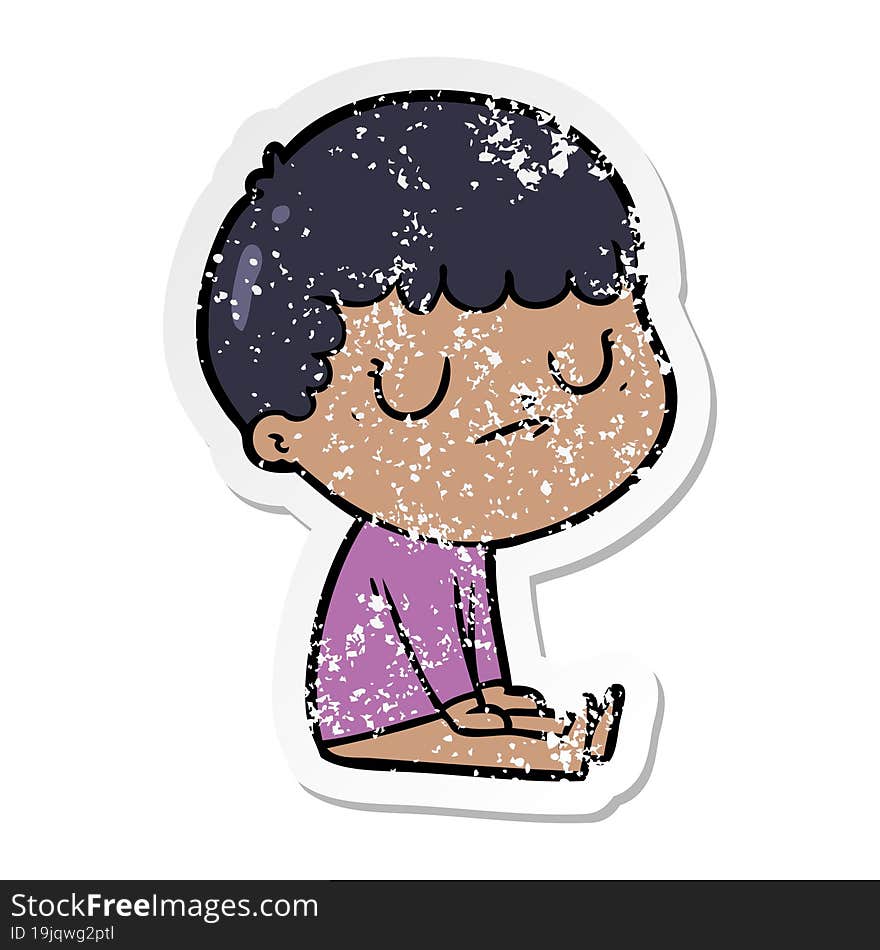 distressed sticker of a cartoon grumpy boy