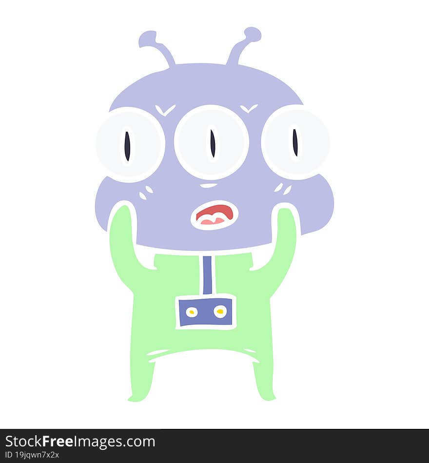 flat color style cartoon three eyed alien