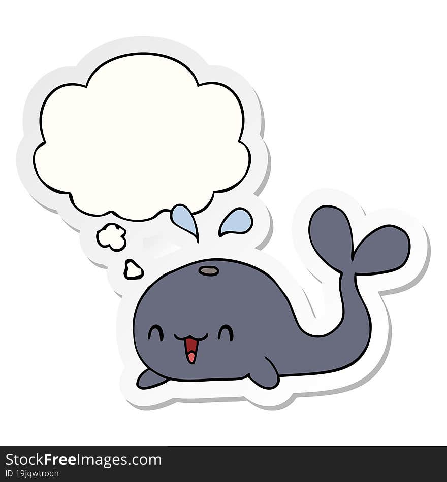 cartoon happy whale and thought bubble as a printed sticker